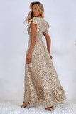 Vestido de Verã Longo Rio Khaki Linha-A Mangas Curtas