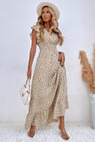 Vestido de Verã Longo Rio Khaki Linha-A Mangas Curtas