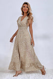 Vestido de Verã Longo Rio Khaki Linha-A Mangas Curtas
