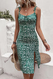 Vestido de Verão com Fenda Bainha Floral Rosa Mini Alças Finas