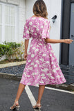 Vestido Verão Verde Decote em V Midi Mangas Curtas