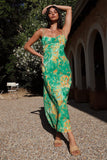 Vestido Verão Fúcsia Alças Finas Midi Floral Sem Encosto