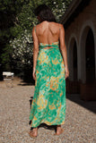 Vestido Verão Fúcsia Alças Finas Midi Floral Sem Encosto