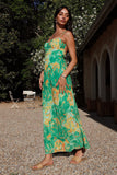 Vestido Verão Fúcsia Alças Finas Midi Floral Sem Encosto