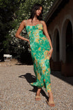 Vestido Verão Fúcsia Alças Finas Midi Floral Sem Encosto