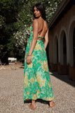 Vestido Verão Fúcsia Alças Finas Midi Floral Sem Encosto