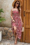 Vestido Verão Vermelho Escuro Alças Finas Midi Linha-A