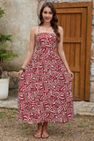 Vestido Verão Vermelho Escuro Alças Finas Midi Linha-A