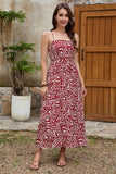 Vestido Verão Vermelho Escuro Alças Finas Midi Linha-A