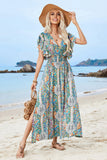 Verde Decote em V Linha-A Longos Vestido de Verão com Fenda