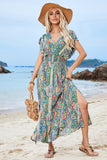 Verde Decote em V Linha-A Longos Vestido de Verão com Fenda
