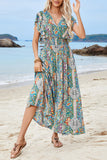 Verde Decote em V Linha-A Longos Vestido de Verão com Fenda