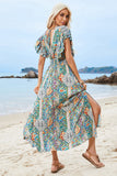 Verde Decote em V Linha-A Longos Vestido de Verão com Fenda