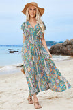 Verde Decote em V Linha-A Longos Vestido de Verão com Fenda