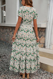 Verde Decote em V Flores Linha-A Longos Vestido de Verão