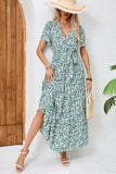 Verde Decote em V Linha-A Longos Vestido de Verão