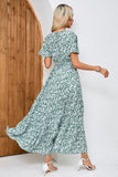 Verde Decote em V Linha-A Longos Vestido de Verão