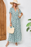 Verde Decote em V Linha-A Longos Vestido de Verão