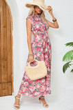 Flores Rosa Vermelha Pescoço Alto Longos Vestido de Verão