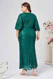 Vestido Coral Longo Verde Escuro Verde Escuro Brilhante e Franzido com Lantejoulas