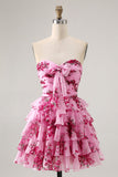 Blue Flower A-Line Strapless Arco Frontal Tiered Mini Homecoming Dress