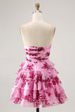 Blue Flower A-Line Strapless Arco Frontal Tiered Mini Homecoming Dress