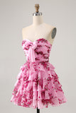 Blue Flower A-Line Strapless Arco Frontal Tiered Mini Homecoming Dress
