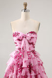 Blue Flower A-Line Strapless Arco Frontal Tiered Mini Homecoming Dress