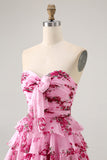 Blue Flower A-Line Strapless Arco Frontal Tiered Mini Homecoming Dress