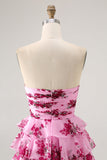 Blue Flower A-Line Strapless Arco Frontal Tiered Mini Homecoming Dress
