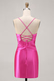 Fuchsia cortado plissado apertado Homecoming vestido com arco