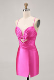 Fuchsia cortado plissado apertado Homecoming vestido com arco