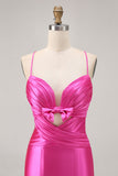Fuchsia cortado plissado apertado Homecoming vestido com arco