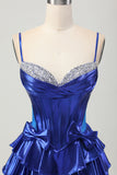 Metalizado A-line Tiered Corset Short Homecoming Dress com laços
