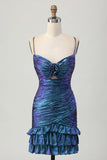 Blue roxo Ruched Cut out babados metálicos Homecoming Dress