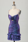Bodycon roxo azul metálico cortado para fora babado Homecoming Dress