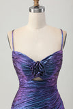 Bodycon roxo azul metálico cortado para fora babado Homecoming Dress