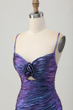 Bodycon roxo azul metálico cortado para fora babado Homecoming Dress