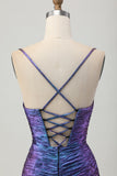 Bodycon roxo azul metálico cortado para fora babado Homecoming Dress