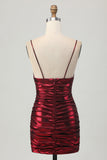 Cintas Metálicas Brilhantes Borgonha Esparguete Apertado Ruched Short Homecoming Dress