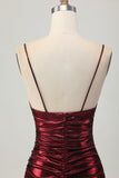Cintas Metálicas Brilhantes Borgonha Esparguete Apertado Ruched Short Homecoming Dress