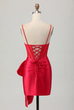 Red Bodycon Corset Ruched frisado vestido curto Homecoming com arco