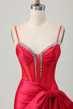 Red Bodycon Corset Ruched frisado vestido curto Homecoming com arco