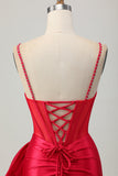Red Bodycon Corset Ruched frisado vestido curto Homecoming com arco