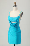 Blue Bodycon Cut out Vestido Curto Homecoming com Missangas