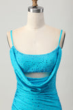Blue Bodycon Cut out Vestido Curto Homecoming com Missangas
