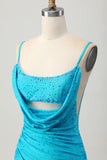 Blue Bodycon Cut out Vestido Curto Homecoming com Missangas