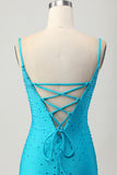 Blue Bodycon Cut out Vestido Curto Homecoming com Missangas
