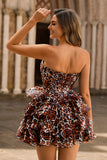 Strapless Khaki Leopard Tiered A Line Corset Homecoming Dress com Folhos