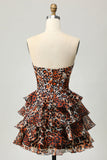 Khaki Leopard A-line Sweetheart Tiered Corset Vestido Curto Homecoming